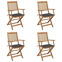 vidaXL Hopfällbara trädgårdsstolar med dynor 4 st massivt akaciaträ