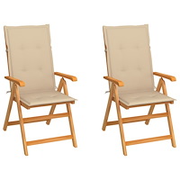 vidaXL Trädgårdsstolar med beige dynor 2 st massiv teak