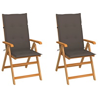 vidaXL Trädgårdsstolar 2 st med taupe dynor massiv teak