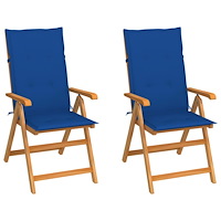 vidaXL Trädgårdsstolar 2 st med kungsblåa dynor massiv teak