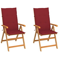vidaXL Trädgårdsstolar 2 st med vinröda dynor massiv teak