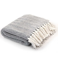 vidaXL Filt bomull fiskbensmönster 125x150 cm marinblå