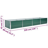 vidaXL Odlingslåda upphöjd galvaniserat stål 320x80x45 cm grön