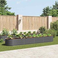 vidaXL Odlingslåda upphöjd galvaniserat stål 400x80x44 cm grå