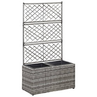 vidaXL Spaljé med 2 krukor upphöjd 58x30x107 cm konstrotting grå