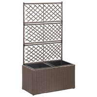 vidaXL Spaljé med 2 krukor upphöjd 58x30x107 cm konstrotting brun