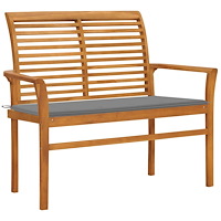 vidaXL Trädgårdsbänk med grå dyna 112 cm massiv teak