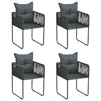 vidaXL Trädgårdsstolar 4 st med kuddar konstrotting svart