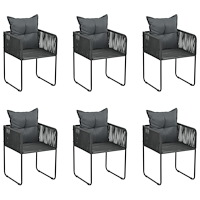 vidaXL Trädgårdsstolar 6 st med kuddar konstrotting svart
