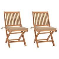 vidaXL Trädgårdsstolar med beige dynor 2 st massiv teak