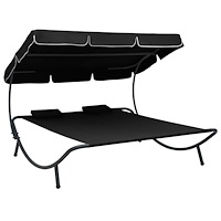 vidaXL Solsäng med tak och kuddar svart