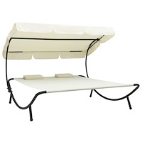 vidaXL Solsäng med tak och kuddar gräddvit