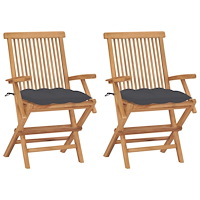 vidaXL Trädgårdsstolar 2 st med antracita dynor massivt teakträ