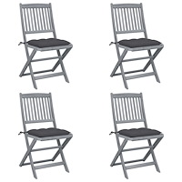 vidaXL Hopfällbara trädgårdsstolar med dynor 4 st massivt akaciaträ