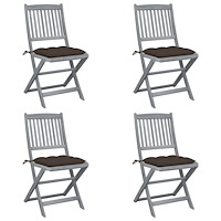 vidaXL Hopfällbara trädgårdsstolar med dynor 4 st massivt akaciaträ
