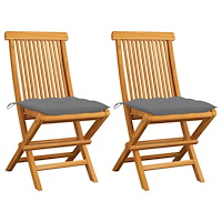 vidaXL Trädgårdsstolar 2 st med gråa dynor massiv teak