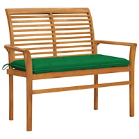 vidaXL Trädgårdsbänk med grön dyna 112 cm massiv teak