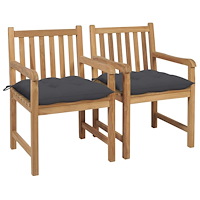 vidaXL Trädgårdsstolar 2 st med antracita dynor massiv teak