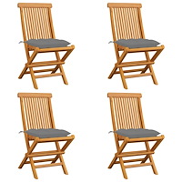 vidaXL Trädgårdsstolar med gråa dynor 4 st massiv teak