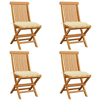 vidaXL Trädgårdsstolar med gräddvita dynor 4 st massiv teak