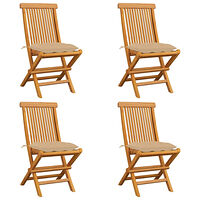 vidaXL Trädgårdsstolar med beige dynor 4 st massiv teak