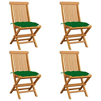 vidaXL Trädgårdsstolar med gröna dynor 4 st massiv teak