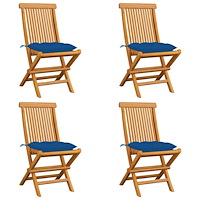 vidaXL Trädgårdsstolar med blåa dynor 4 st massiv teak