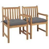 vidaXL Trädgårdsstolar 2 st med gråa dynor massiv teak