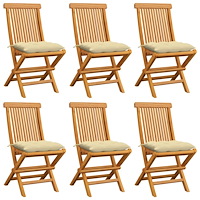 vidaXL Trädgårdsstolar 6 st med gräddvita dynor massiv teak