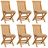 vidaXL Trädgårdsstolar med beige dynor 6 st massiv teak
