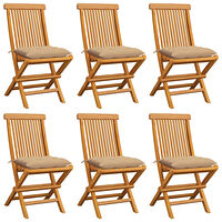 vidaXL Trädgårdsstolar med beige dynor 6 st massiv teak