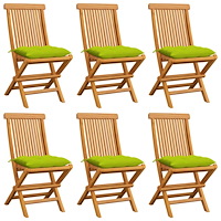 vidaXL Trädgårdsstolar 6 st med ljusgröna dynor massiv teak
