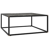 vidaXL Soffbord svart med svart marmor glas 80x80x35 cm