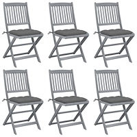 vidaXL Hopfällbara trädgårdsstolar med dynor 6 st massivt akaciaträ