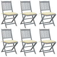 vidaXL Hopfällbara trädgårdsstolar med dynor 6 st massivt akaciaträ