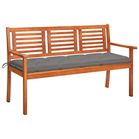 vidaXL Trädgårdsbänk 3-sits med dyna 150 cm massivt eukalyptusträ
