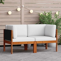 vidaXL Hörnsoffor för trädgården 2 st med kuddar trä akacia och rep