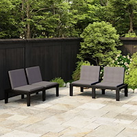 vidaXL Trädgårdsbänkar med dynor 2 st plast grå