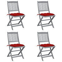 vidaXL Hopfällbara trädgårdsstolar med dynor 4 st massivt akaciaträ