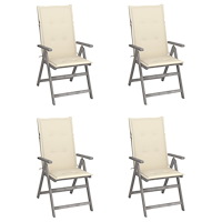 vidaXL Fällbara trädgårdsstolar med dynor 4 st massivt akaciaträ