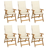 vidaXL Hopfällbara trädgårdsstolar med dynor 6 st massivt akaciaträ