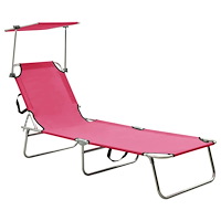 vidaXL Hopfällbar solsäng med tak rosa aluminium