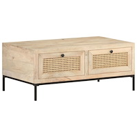 vidaXL Soffbord 90x50x37 cm massivt mangoträ och naturlig rotting