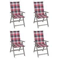 vidaXL Fällbara trädgårdsstolar med dynor 4 st massivt akaciaträ