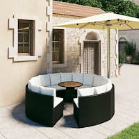 vidaXL Soffgrupp för trädgården med dynor 9 delar konstrotting svart