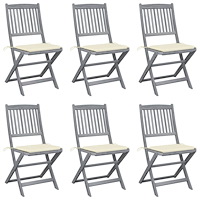 vidaXL Hopfällbara trädgårdsstolar med dynor 6 st massivt akaciaträ