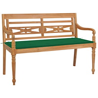 vidaXL Bataviabänk med grön dyna 120 cm massiv teak