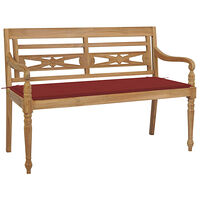 vidaXL Bataviabänk med röd dyna 120 cm massiv teak