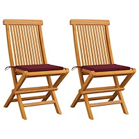 vidaXL Trädgårdsstolar med vinröda dynor 2 st massivt teakträ