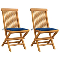 vidaXL Trädgårdsstolar med kungsblåa dynor 2 st massivt teakträ